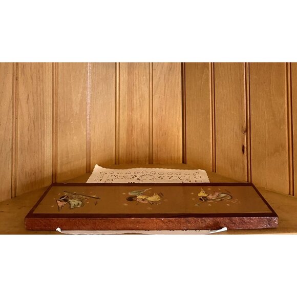 Vintage Ettore Ted De Grazia Musical Angels Lithograph Print Wood Wall Hanging S - Picture 6 of 6